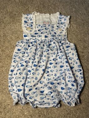 Cecil and Lou Bubble Romper Infant with Blue Fish Print Size 18mos